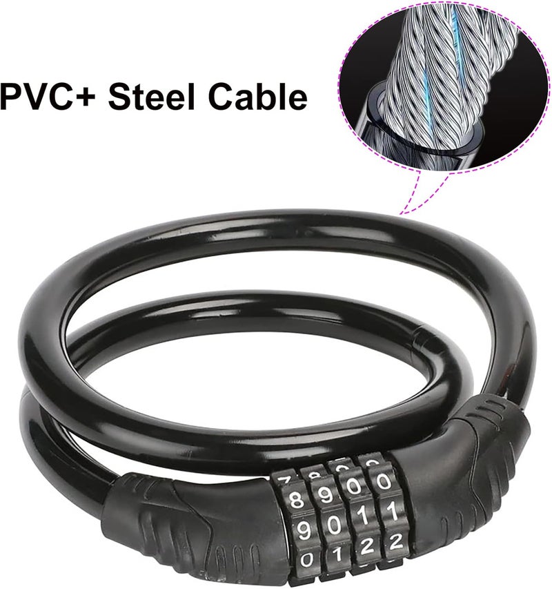 KAMSANG 2 PACK Bike Locks Cable,Anti Theft Bicycle Lock Chain,4 Digit Security Resettable Bike Combination Lock Self Coiling Combination Cable Combo Bike Locks Without Mounting Bracket,2 Feetx1/2 Inch (Black) - Image 3
